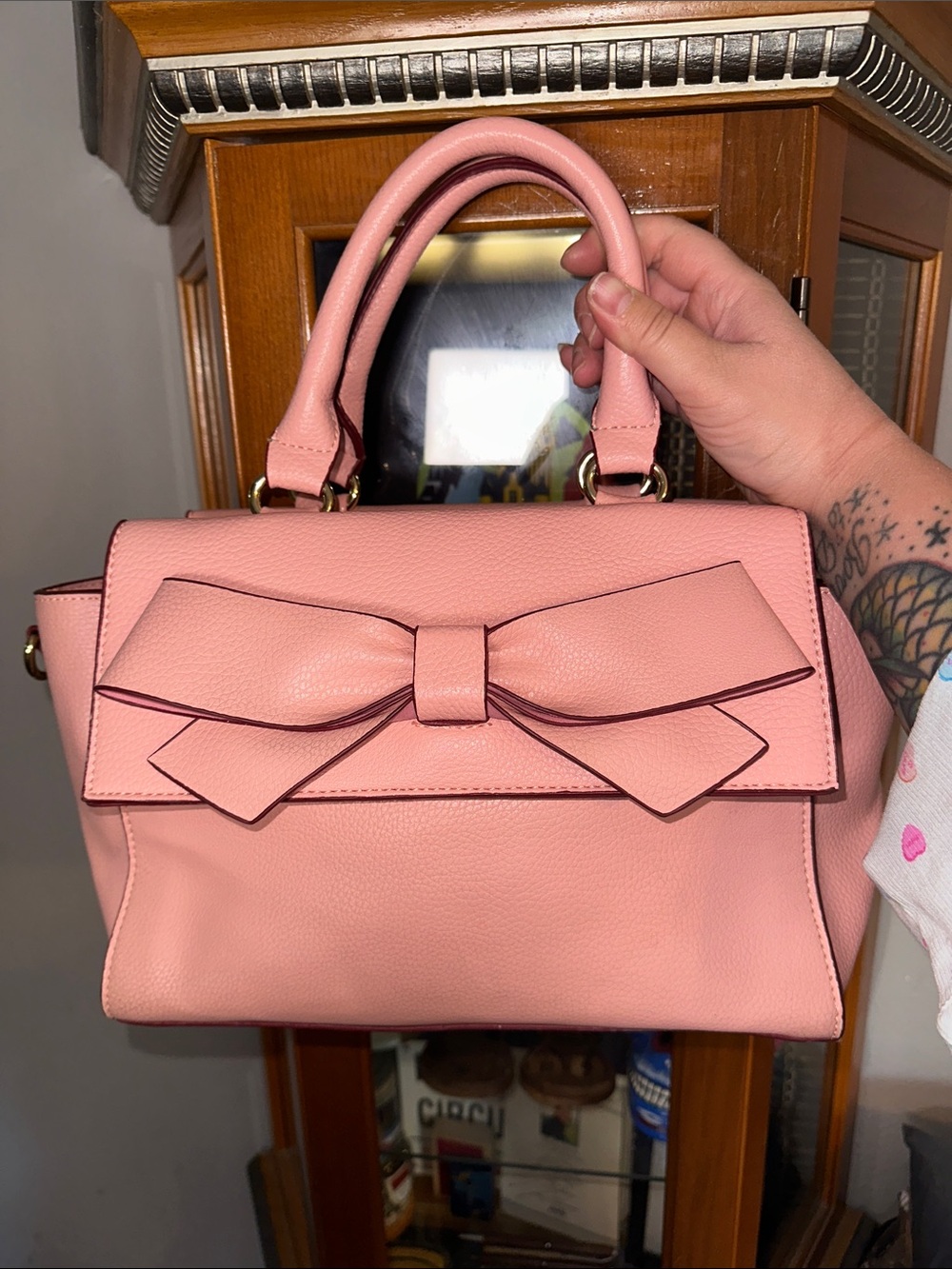 Women's Pink Bow Top-Handle Satchel - Fashion Handbag